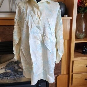 C&C California LINEN Button YELLOW Blouse Womens Shirt Tropical Print Summer